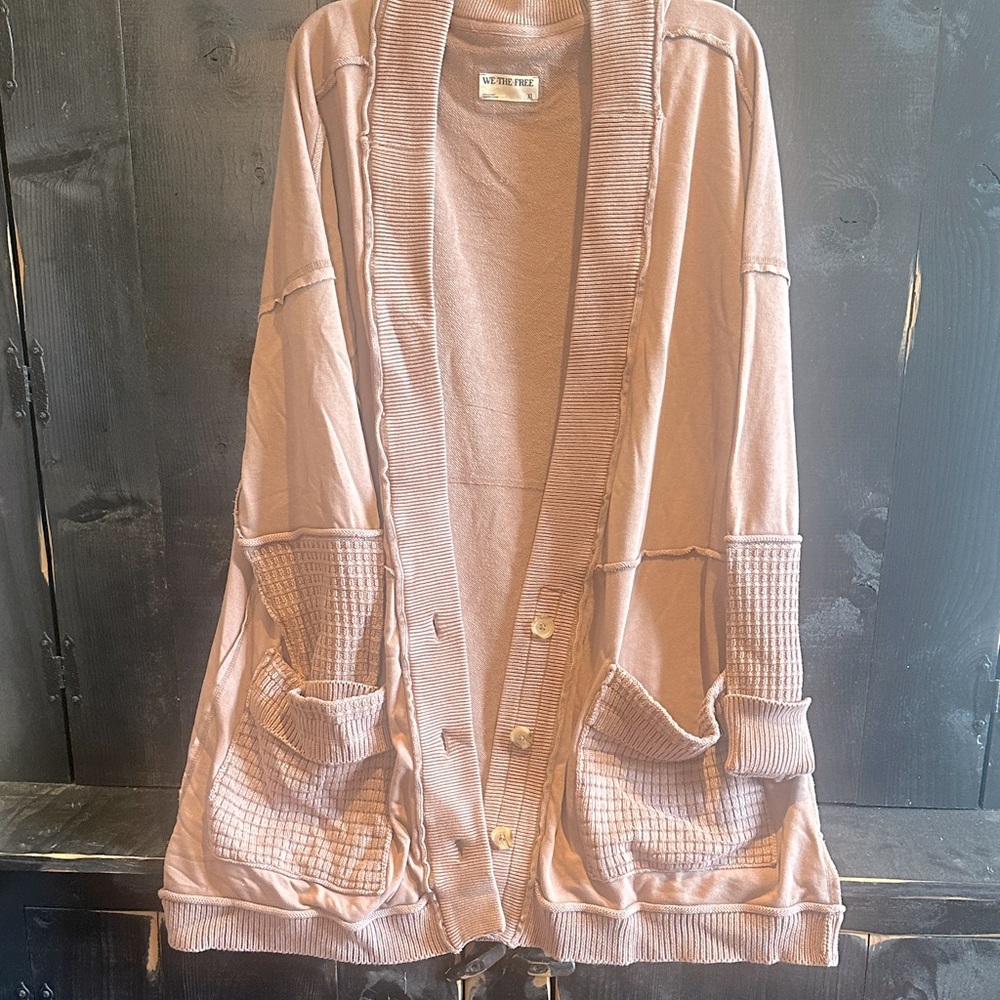 We The Free Tan Open Knit Cardigan with Pockets